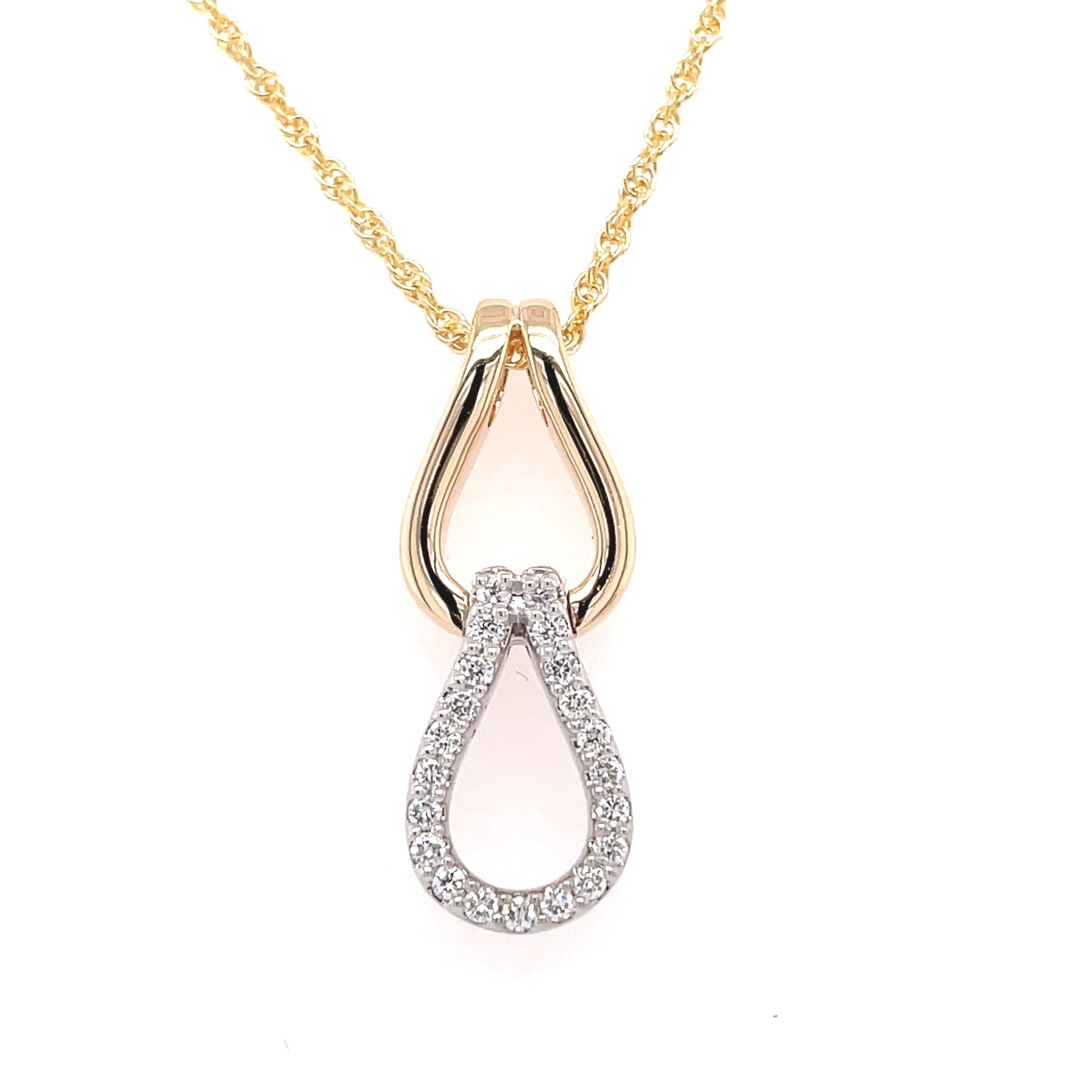 Lady's Tt 14 Karat Double Teardrop Necklace With = 0.18Tw Round G/H Si