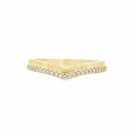 Lady's Yellow 14 Karat Curved Ring With = 0.12Tw Round G/H Si1 Diamond