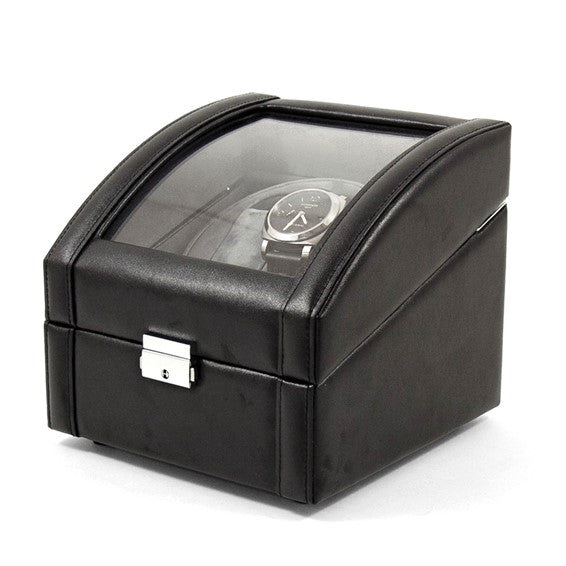Black Leather Lid Dual Watch Winder