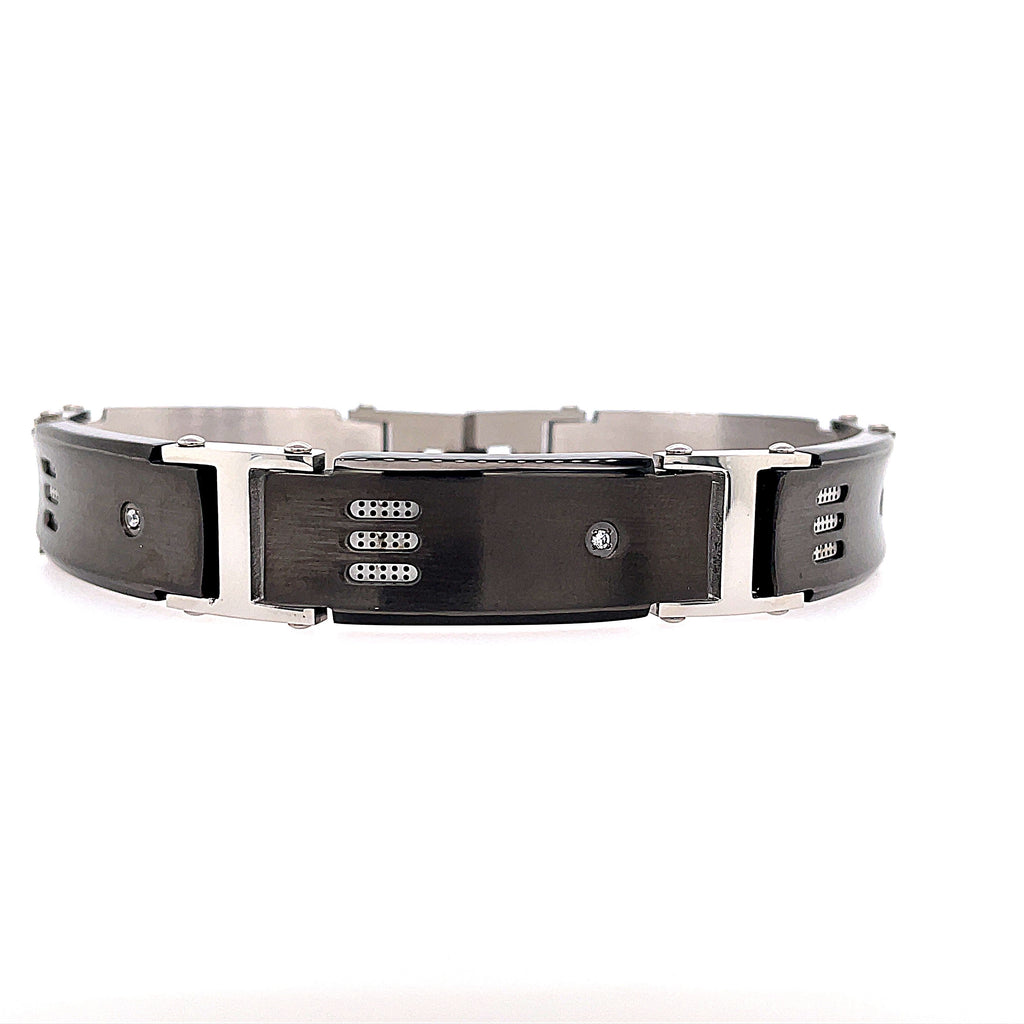 Men's Stainless Steel Black Plated Gun Metal with CZ Bracelet. Include
