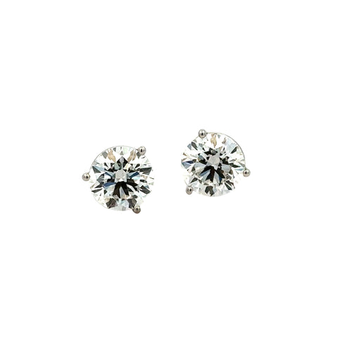 Lady's White 14 Karat Three Prong Studs Lab Created Earrings With 2=4.