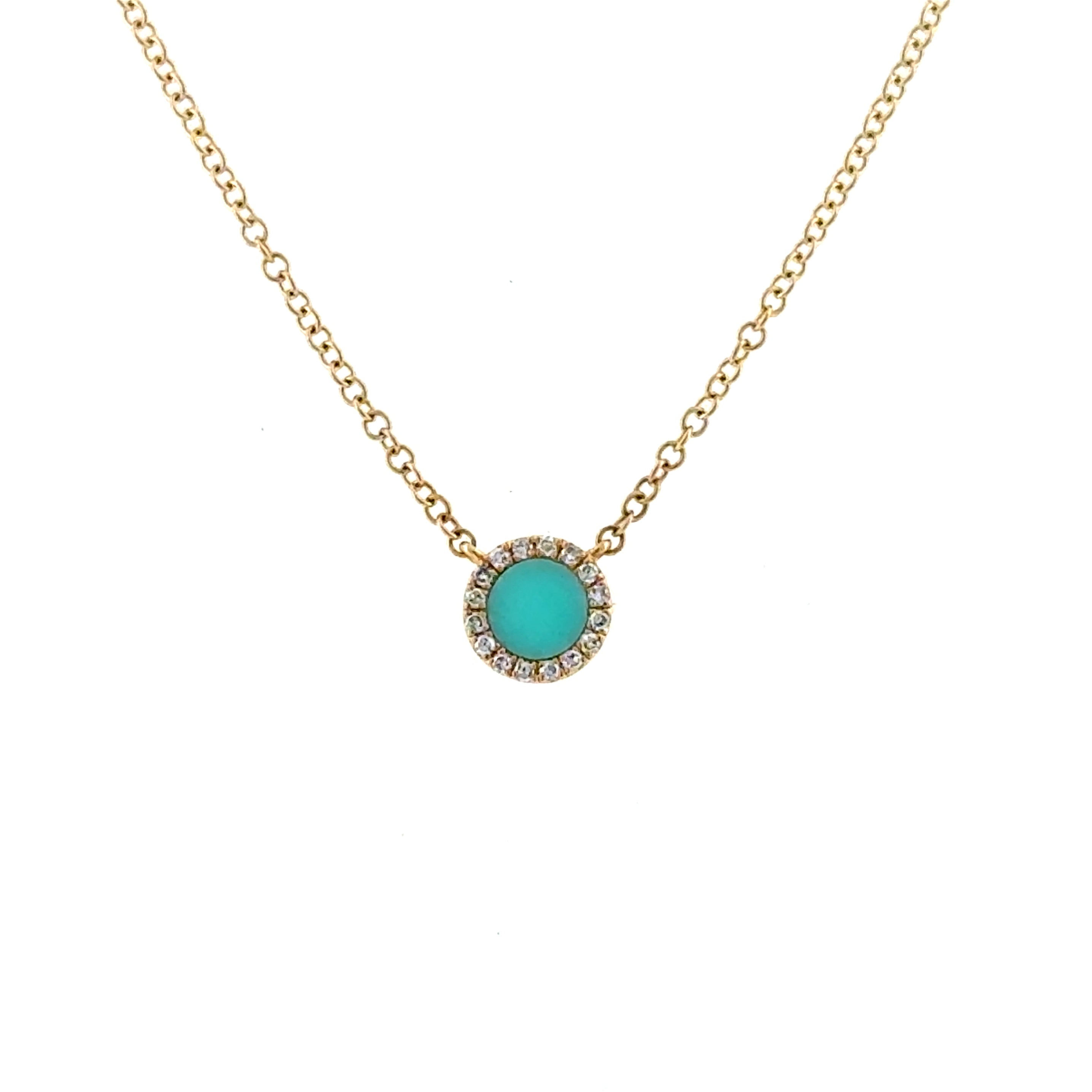 14 Karat Yellow Gold Turquoise Halo Fashion Necklace