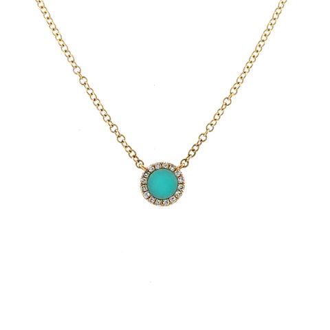 14 Karat Yellow Gold Turquoise Halo Fashion Necklace