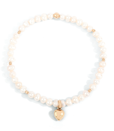 4mm Pearl with 2mm Gold Filled Beads and Puffy Heart Charm