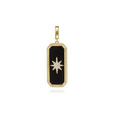 Yellow 14 Karat Elongated Beaded Medallion Pendant With 0.13Tw Round G
