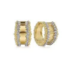 Lady's Yellow 14 Karat Huggie Hoop Earrings With 0.53Tw Round H/I Si2