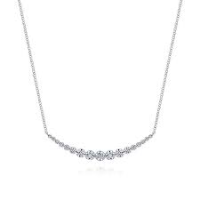 Diamond Curved Stationary Bar Necklace | 14k White