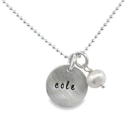 Lady's White Sterling Silver Engraved Dainty Single Name Charm With Pe
