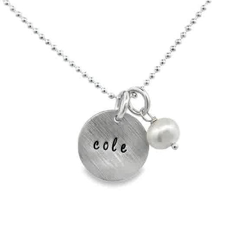 Lady's White Sterling Silver Engraved Dainty Single Name Charm With Pe