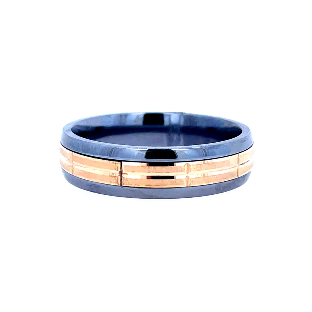 White/Yellow Tantalum/14K 6Mm Lined, Grooved Center Wedding Band