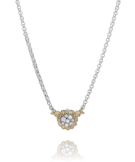 Cluster Circle Pendant Necklace | 14k Yellow/White Sterling Silver