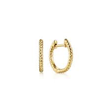 14 Karat Yellow Gold Twisted Rope Huggie Hoop