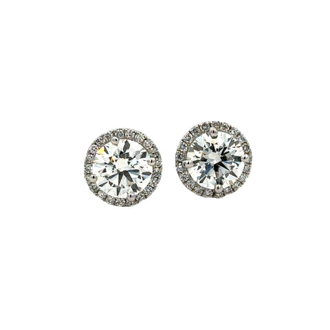 Lady's White 14 Karat Halo Studs Lab Created Earrings With 2.00Tw Roun