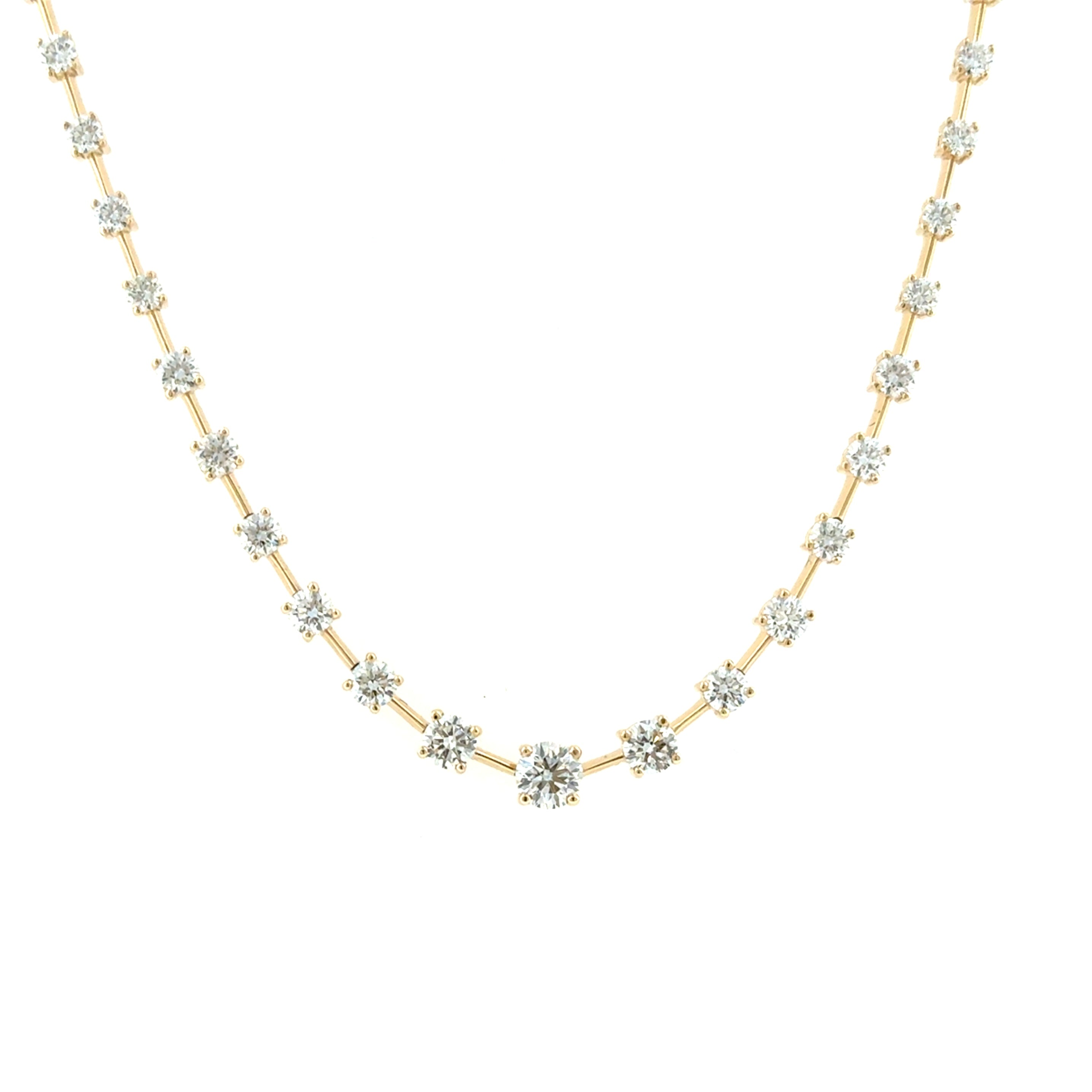 14 Karat Yellow Gold Round Brilliant Cut Diamond Necklace with 3.32 Carats