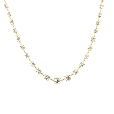 14 Karat Yellow Gold Round Brilliant Cut Diamond Necklace with 3.32 Carats