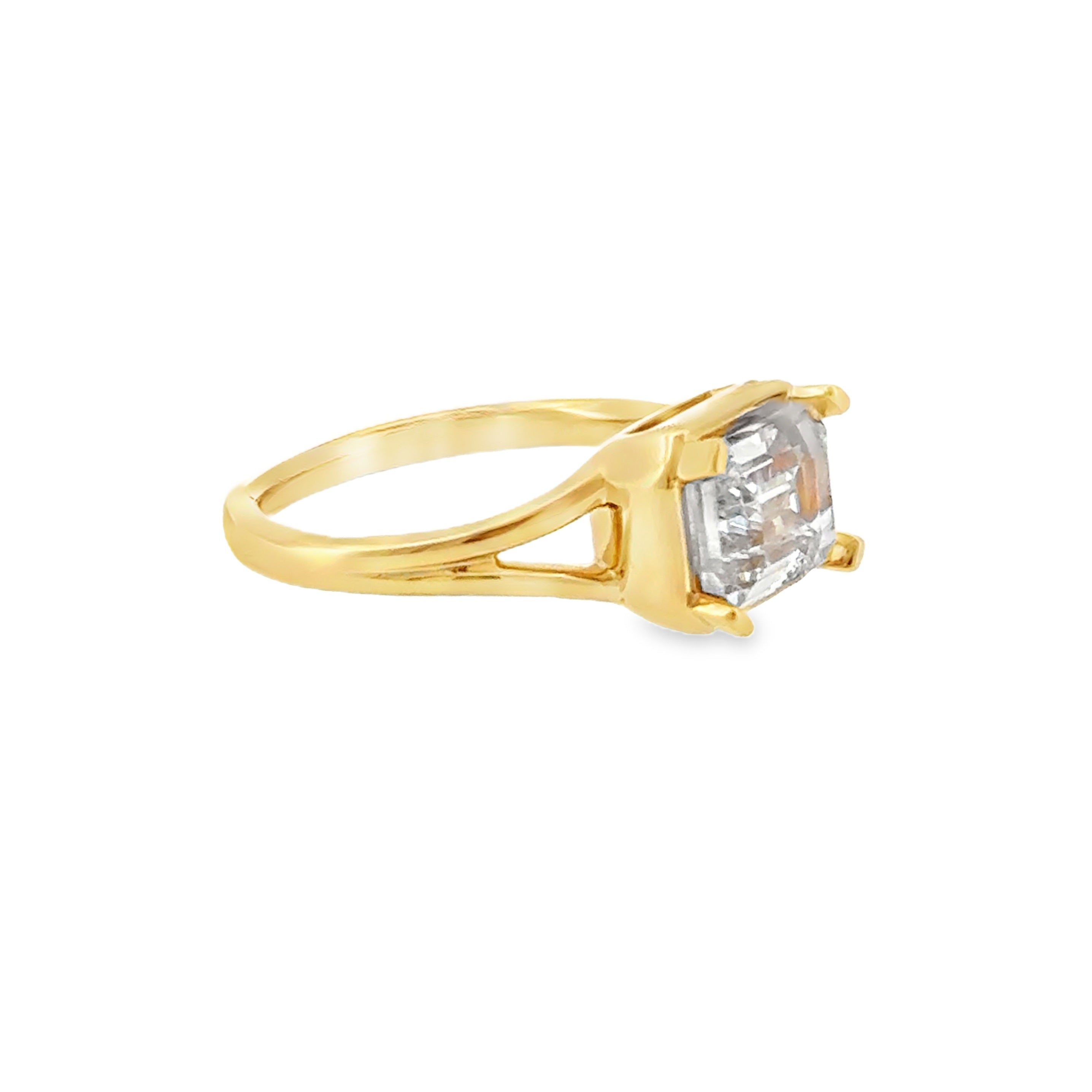 14 Karat Yellow Gold with Low Bezel Emerald Cut Cubic Zirconium Engagement Ring
