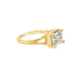 14 Karat Yellow Gold with Low Bezel Emerald Cut Cubic Zirconium Engagement Ring