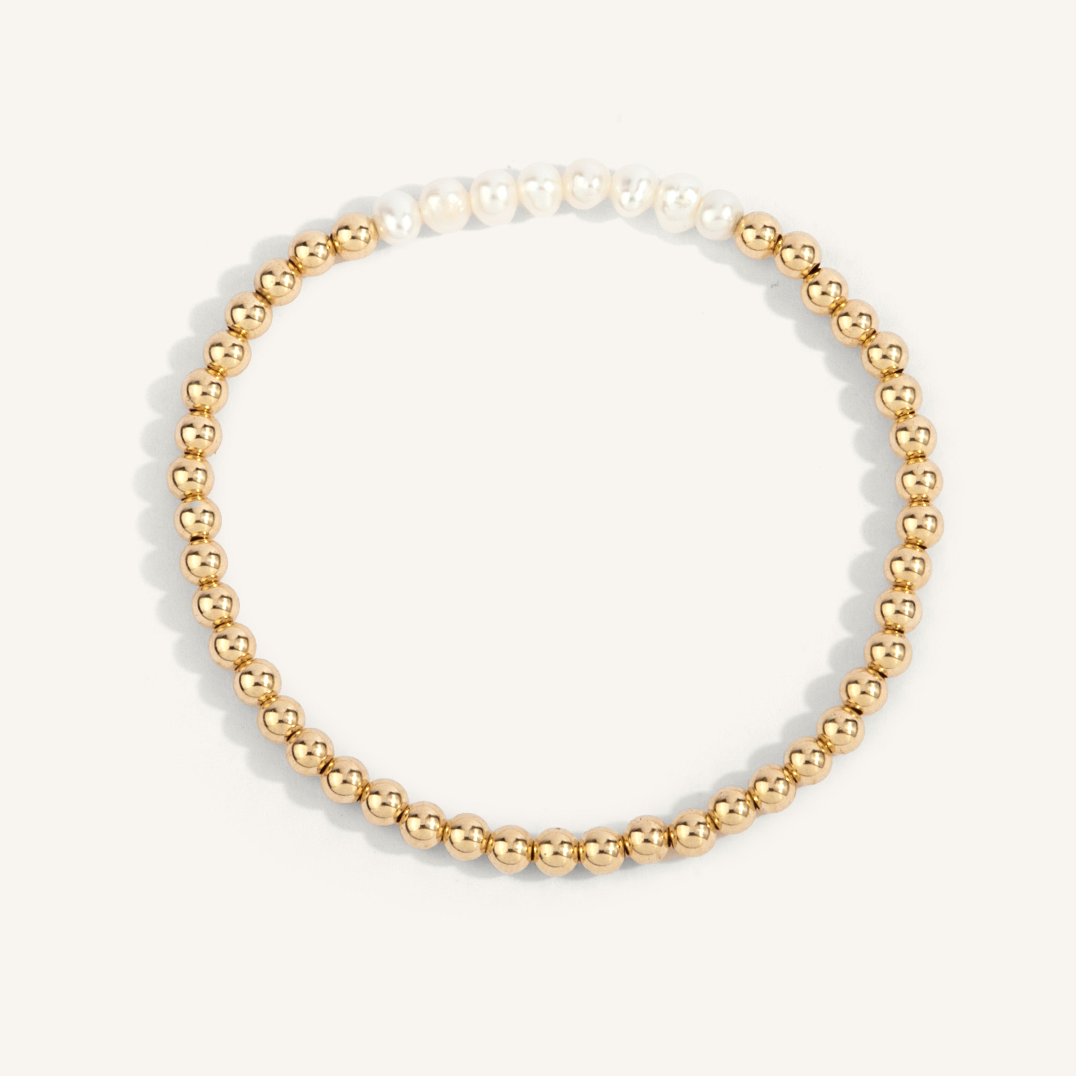 4mm Gold Filled Beads with 4mm Pearl Bar 7''