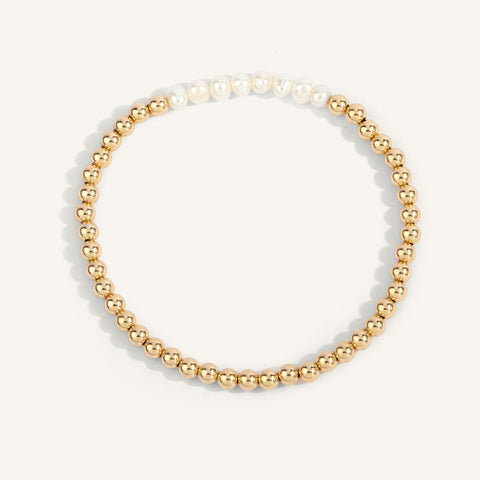 4mm Gold Filled Beads with 4mm Pearl Bar 7''