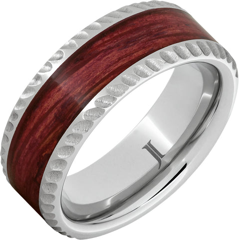 White Serenium 8Mm Cabernet Wood, Knotched Edge Wedding Band Size 10 (Whiskey Barrell)