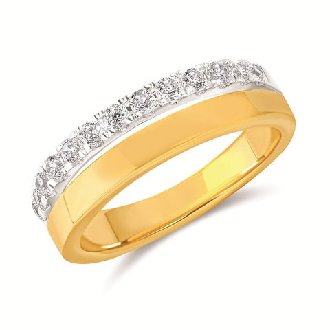 Smooth and Prong Set Anniversary Ring | 14k White/Yellow