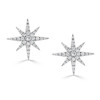 Lady's White 18 Karat Starburst Stud Earrings With 58=0.44Tw Round G/H