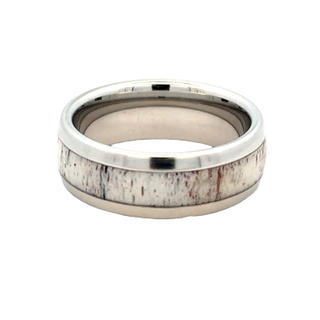 White Serenium 8Mm Dome With 4Mm Antler Inlay Wedding Band Size 10