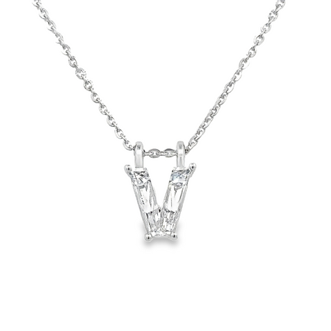 Lady's White 14 Karat "V" Initial Lab Created Necklace With One = 2.42