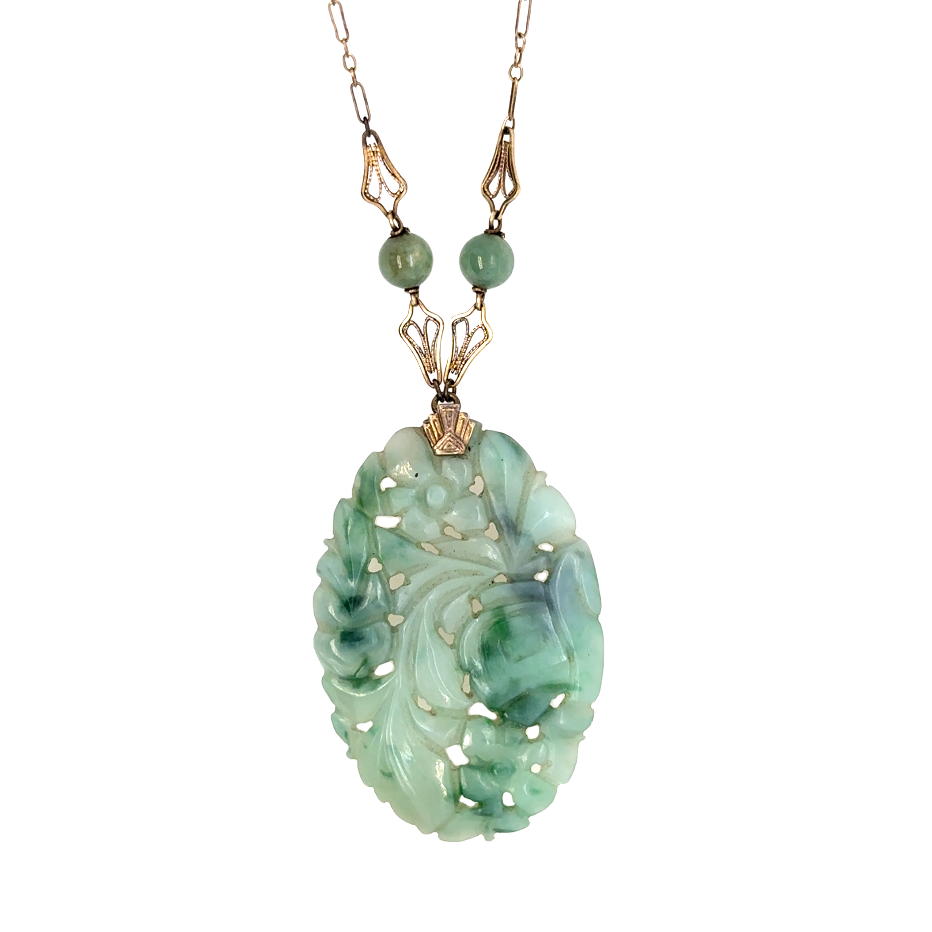 Carved Serpentine Necklace | 10k Yellow