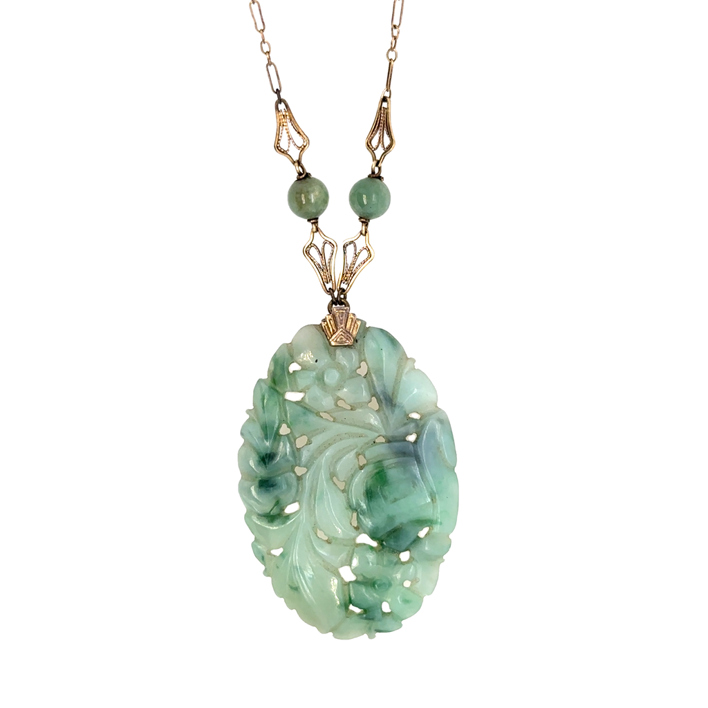 Carved Serpentine Necklace | 10k Yellow