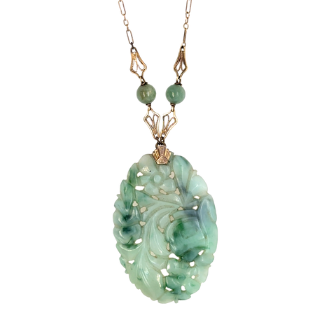 Carved Serpentine Necklace | 10k Yellow