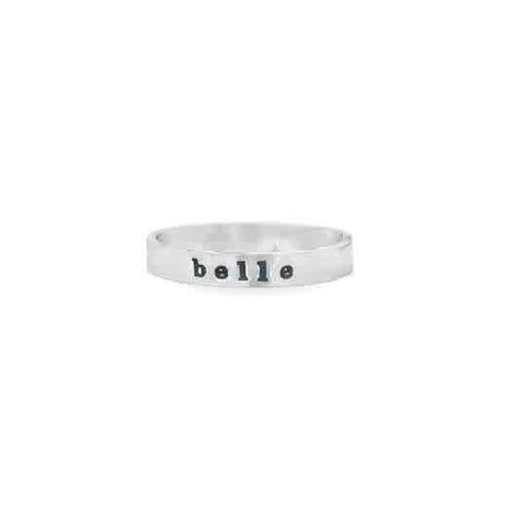 Lady's White Sterling Silver Hammered Skinny Message Name Ring

-Ava