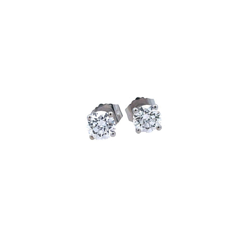 Lady's White 14 Karat Four Prong Studs Lab Created Earrings With One 0