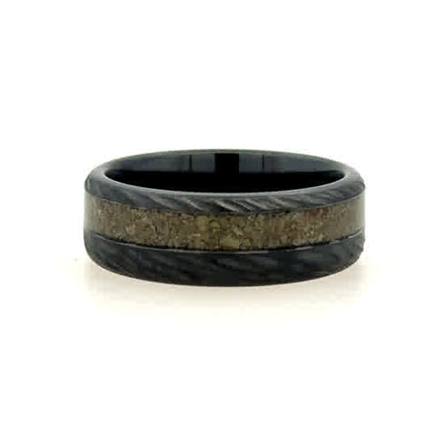 Gent's Black Ceramic Treebark 8Mm Dinosaur Bone, Green, Gents Ring Siz