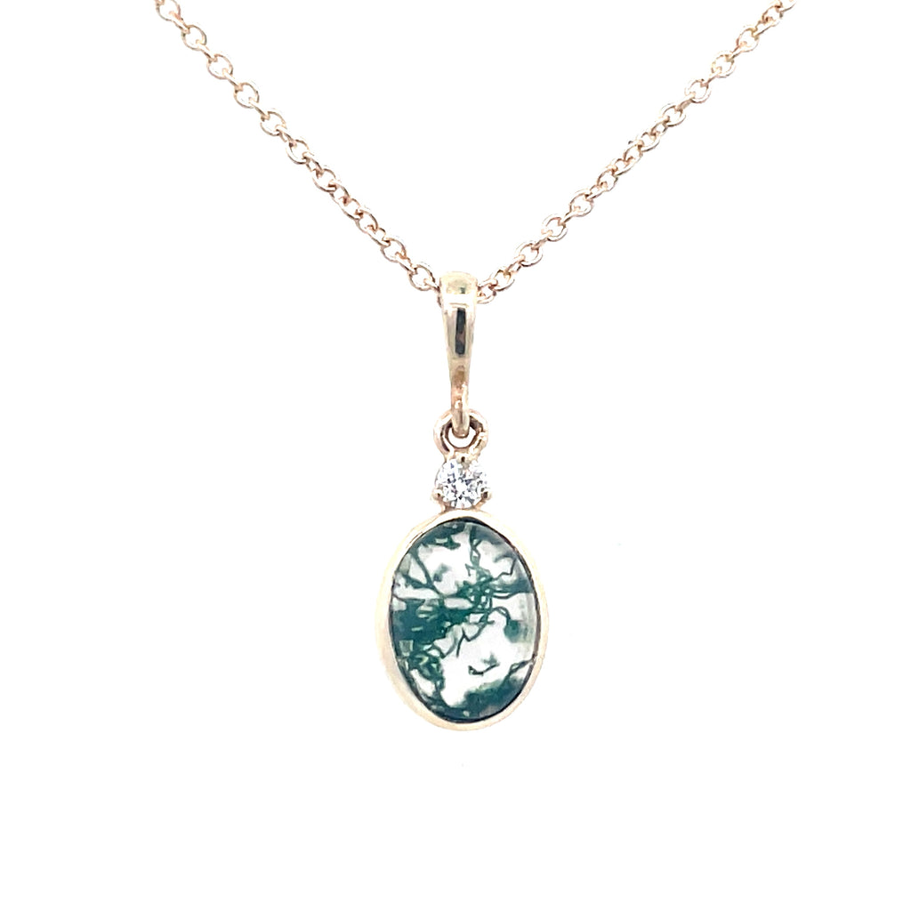 Oval Moss Agate Cabochon Necklace | 14k Yellow