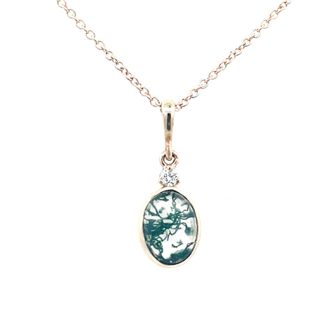 Oval Moss Agate Cabochon Necklace | 14k Yellow