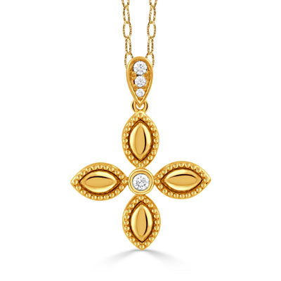 Yellow 18 Karat Bezel Set, Beaded Pendant Length 18 With 4 = 0.10Tw Round G/H Si1 Diamonds Style: Link
Metal: 18 Karat
Color: Yellow
Finish: Polished