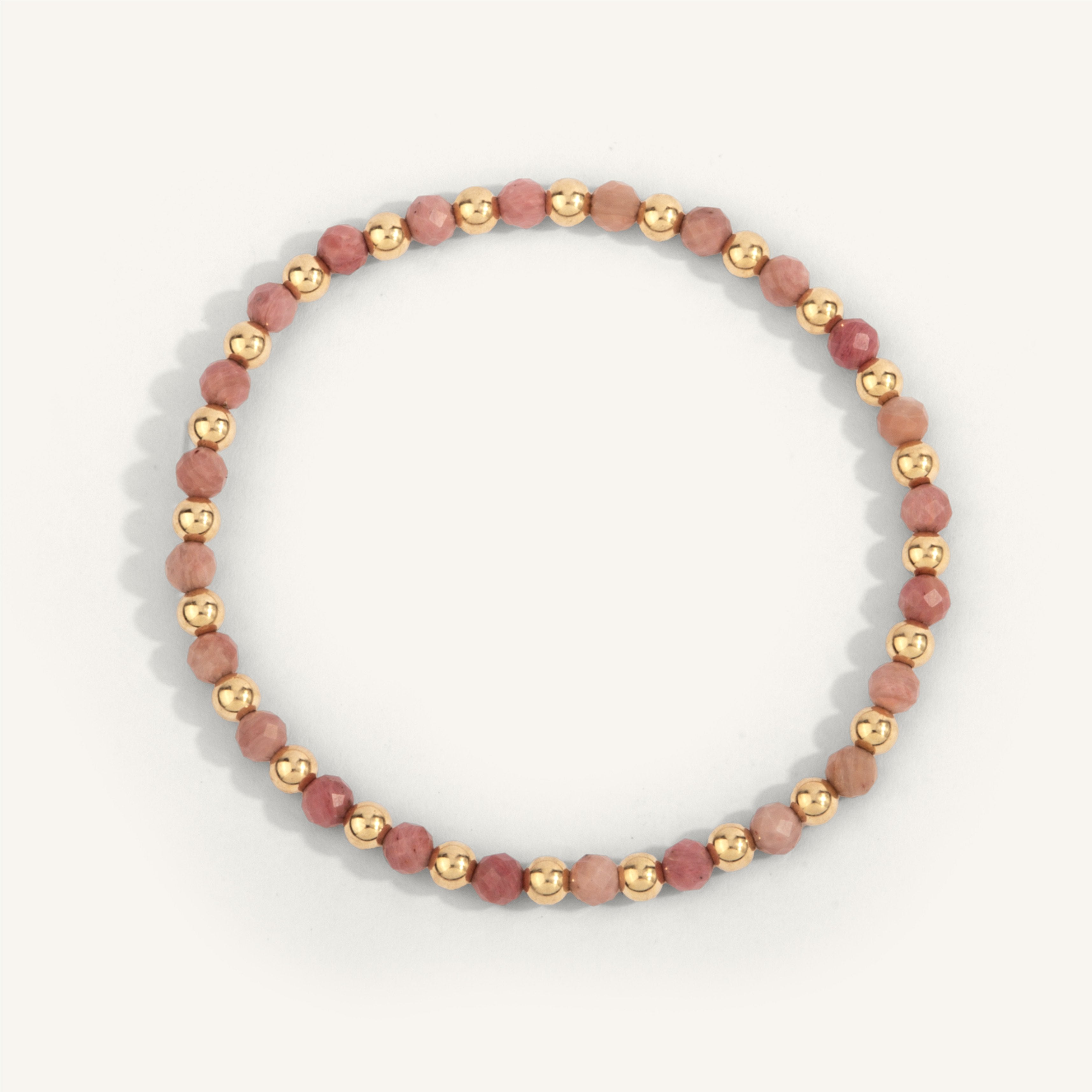 4mm Rhodonite with Alternating Gold Filled Beads Bracelet 7''