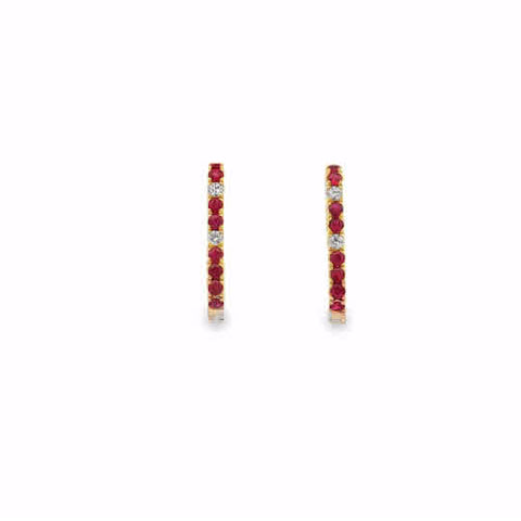 Lady's Yellow 14 Karat Elongated Hoop Earrings 16 = 0.72tw Round Rubys