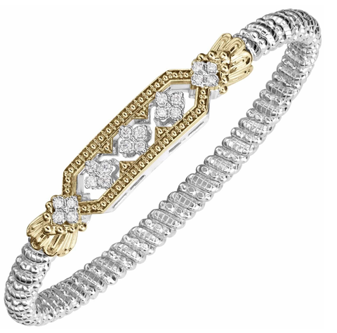Lady's White/Yellow Sterling Silver/14Ky 6Mm Closed Band Bracelet With 0.30Tw Round G/H Si1 Diamonds