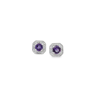 Cushion Halo Amethyst Stud Earrings | 10k White