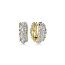 Huggie Pavé Hoop Earrings | 14k White/Yellow