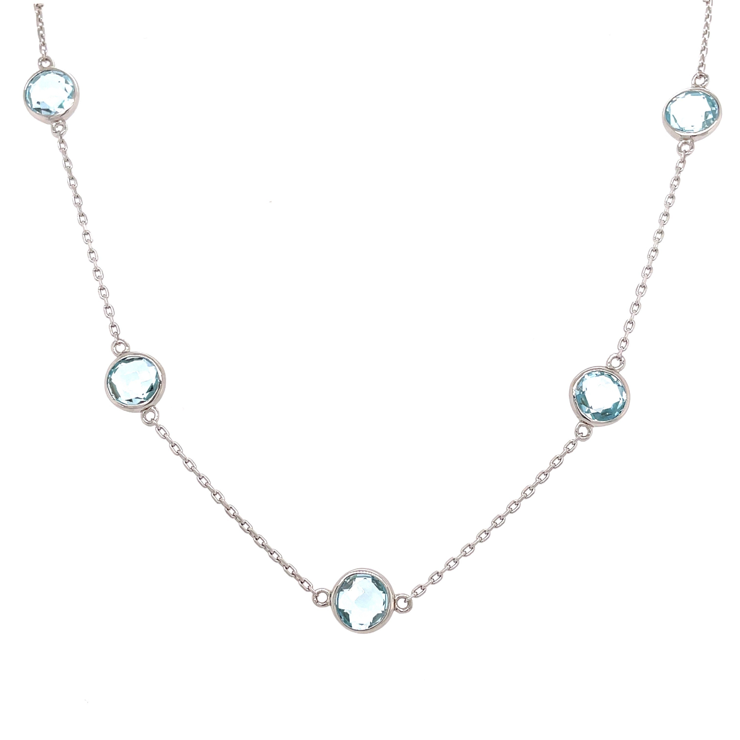 Blue Topaz Bezel Set Necklace | White Sterling