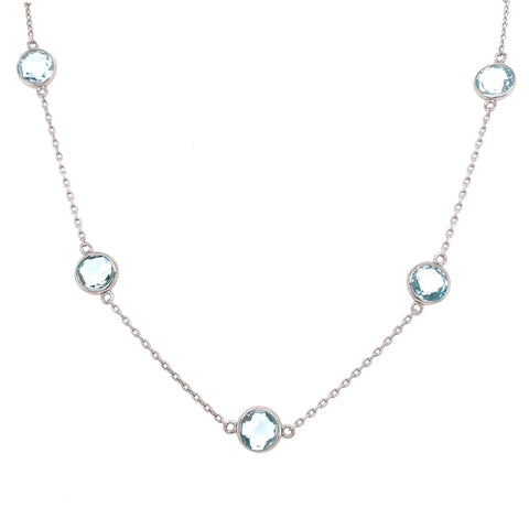 Blue Topaz Bezel Set Necklace | White Sterling