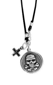 Lady's White Sterling Silver Large Skull Coin And Ancient Cross On Wax