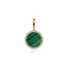 Yellow 14 Karat Round, Inlay  Malachite Charms, Bujukan Collection