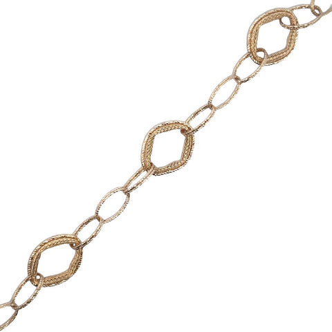 Yellow 18 Karat Diamond Cut Textured Link Bracelet Length 7