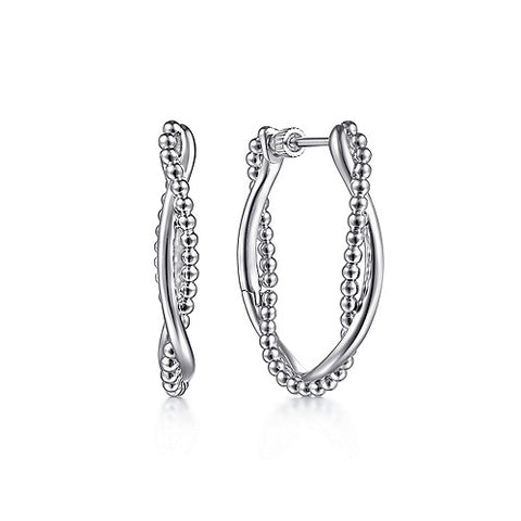 Lady's White Sterling Silver Earrings Style: Twisted Hoop