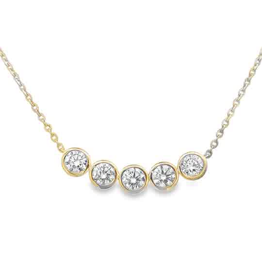 Lady's Yellow 14 Karat Stationary, Bezel Set Lab Created Necklace With