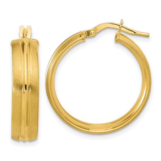 Lady's Yellow 14 Karat Polished/Satin Medium, Lined Hoop Earrings